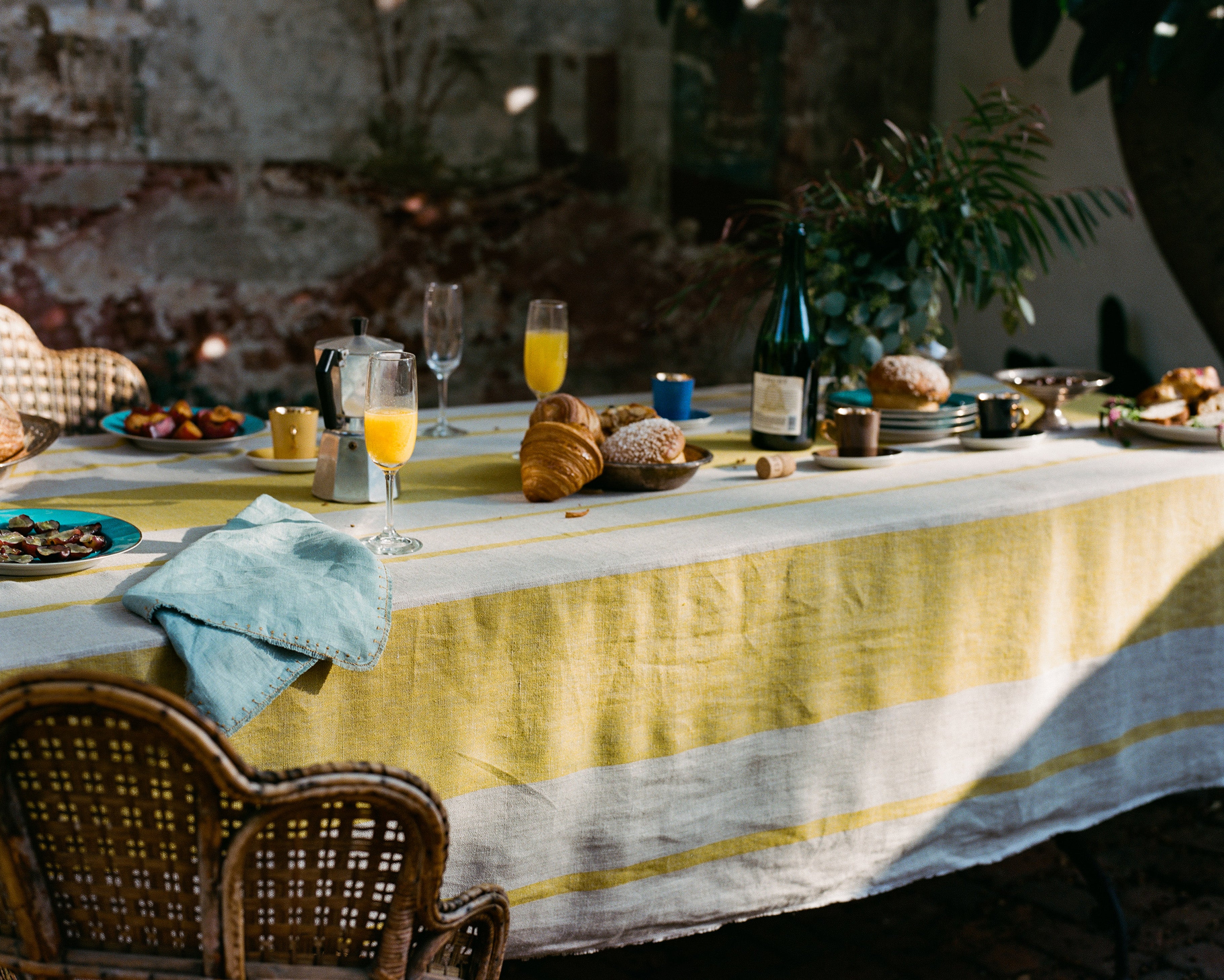 Yellow Striped Linen Tablecloth