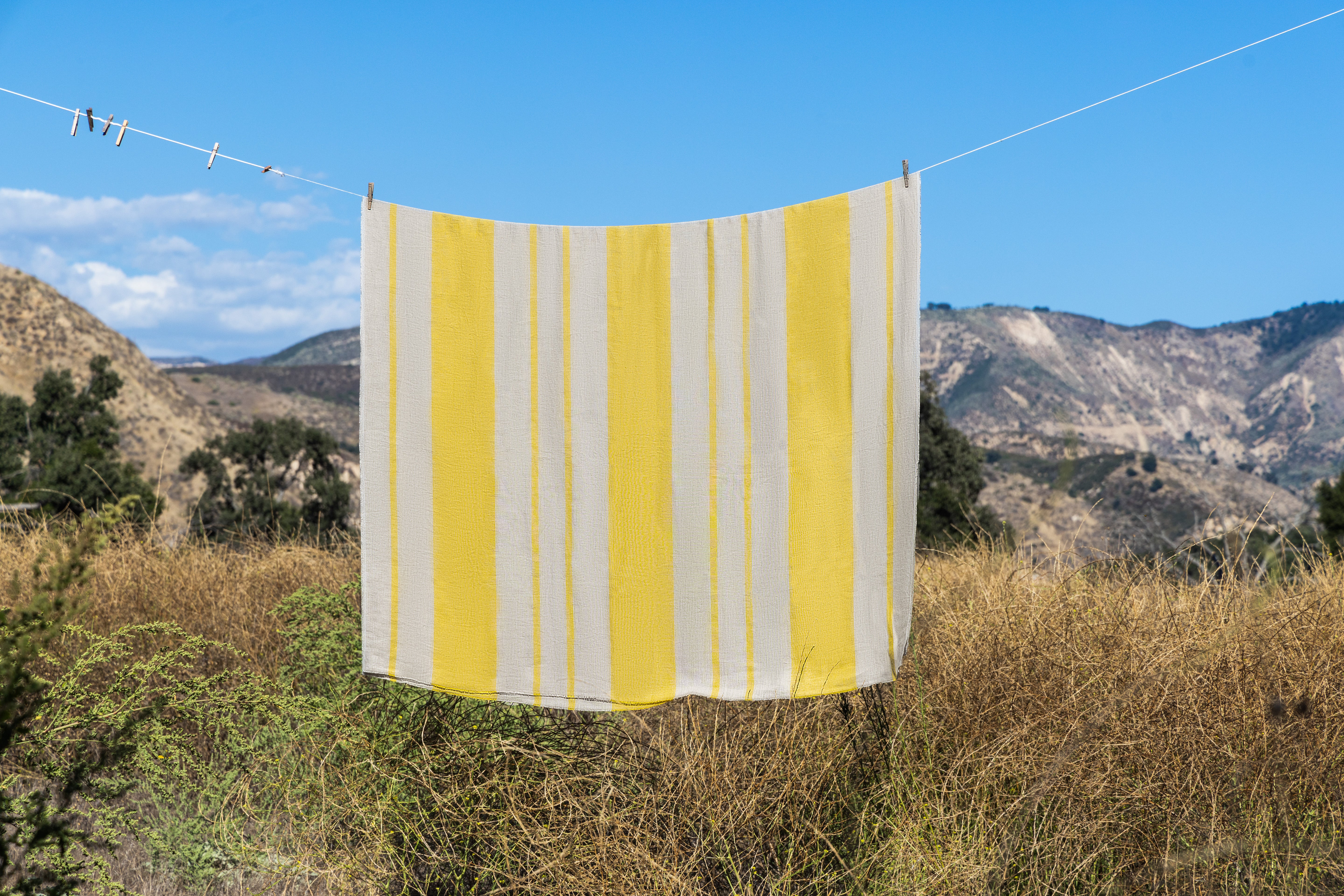 Yellow Striped Linen Tablecloth