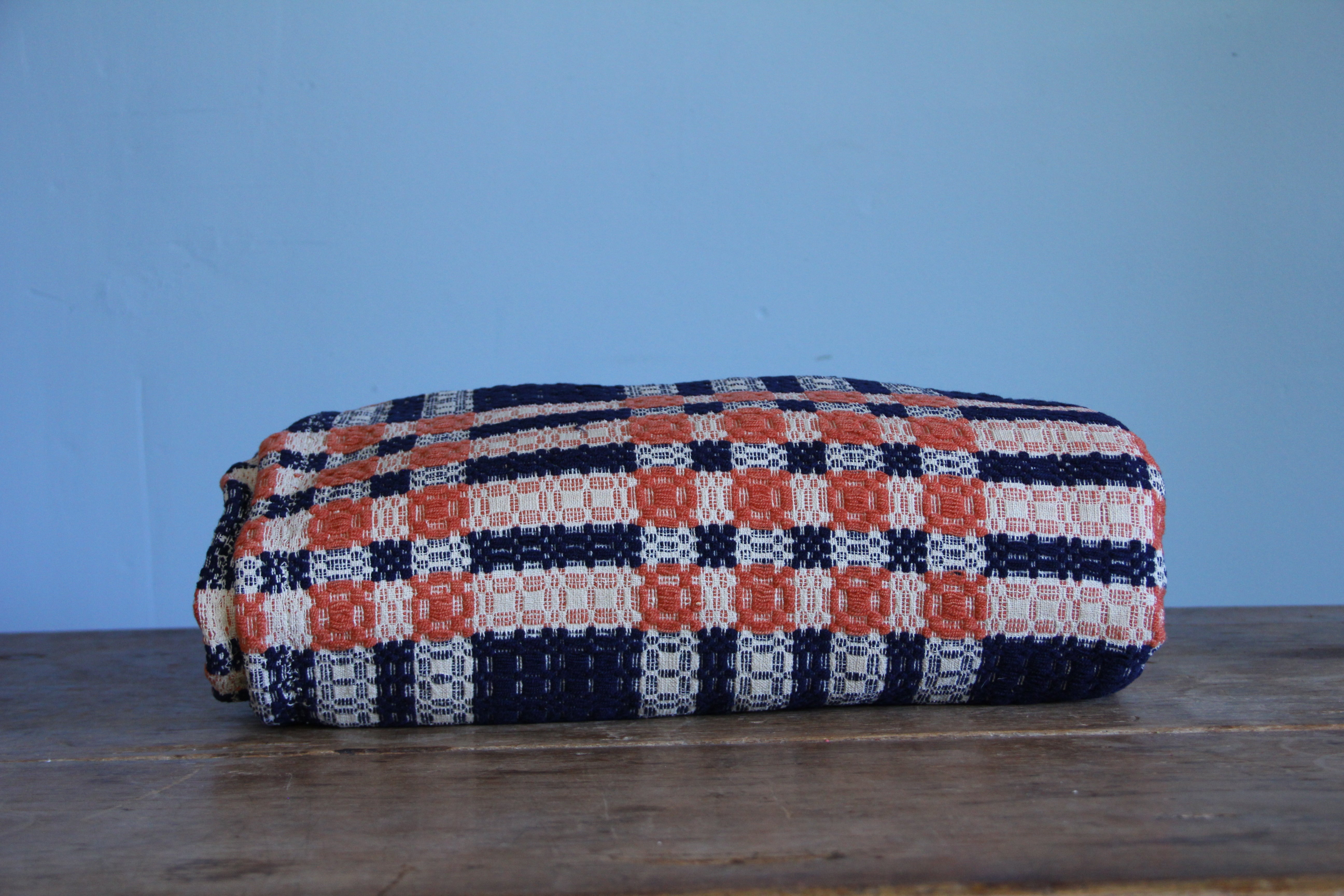19TH CENTURY WOVEN OVERSHOT GEOMETRIC COVERLET