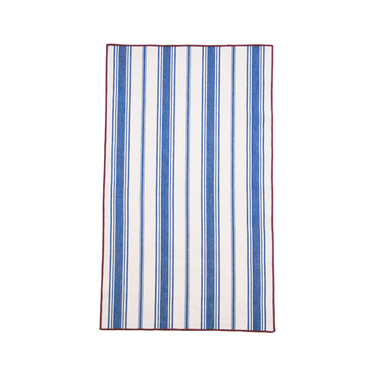 Striped towel with blue and white stripes on a white background