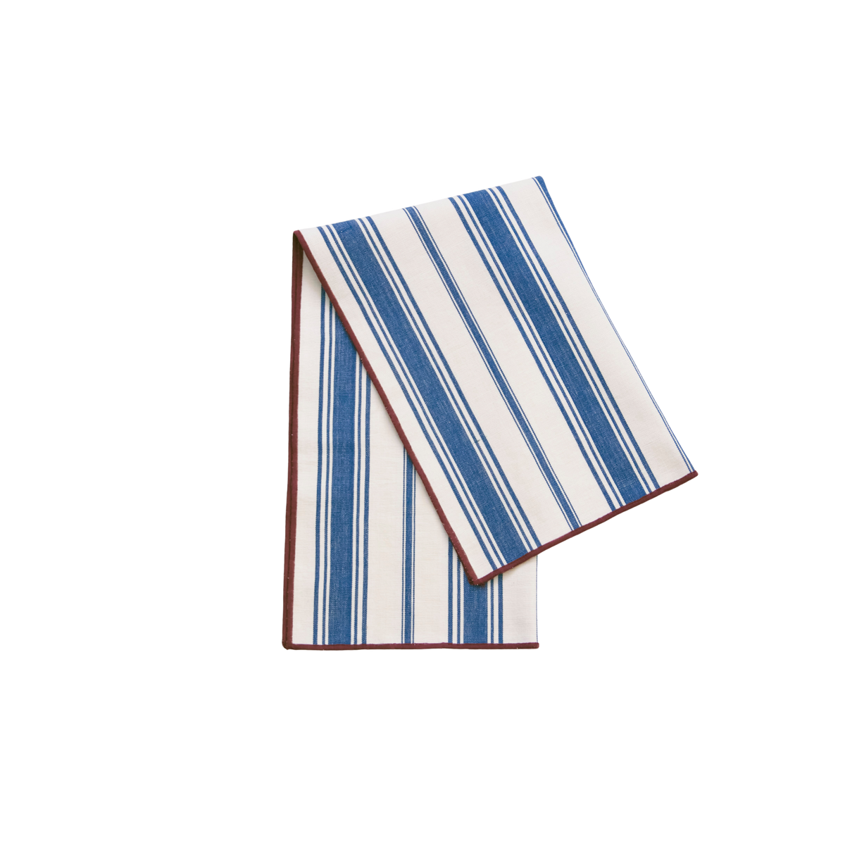 Striped towel with blue and white pattern on a white background